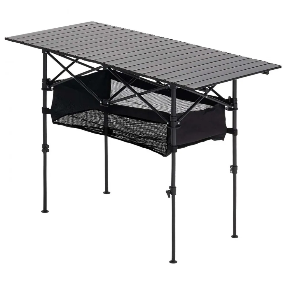 VEVOR Folding Camping Table, Portable Roll Up Side Tables, Lightweight Aluminum Beach Table with Adjustable Height, Large Storage Bag and Carry Bag, For Outdoor BBQ Tailgating Picnic, Travel, Black