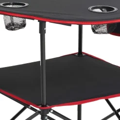 VEVOR Folding Camping Table, Portable Outdoor Lightweight Picnic Table, 600D Oxford Fabric Waterproof Canvas Travel Beach Tables, with 4 Cup Holders, Carry Bag, for Tailgating Camping Picnic, Black