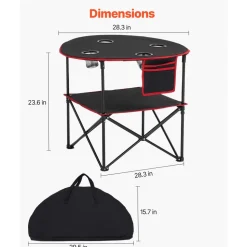 VEVOR Folding Camping Table, Portable Outdoor Lightweight Picnic Table, 600D Oxford Fabric Waterproof Canvas Travel Beach Tables, with 4 Cup Holders, Carry Bag, for Tailgating Camping Picnic, Black