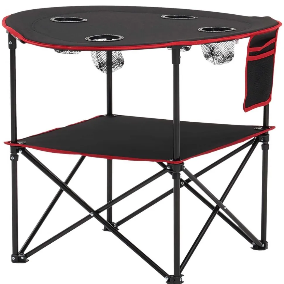 VEVOR Folding Camping Table, Portable Outdoor Lightweight Picnic Table, 600D Oxford Fabric Waterproof Canvas Travel Beach Tables, with 4 Cup Holders, Carry Bag, for Tailgating Camping Picnic, Black