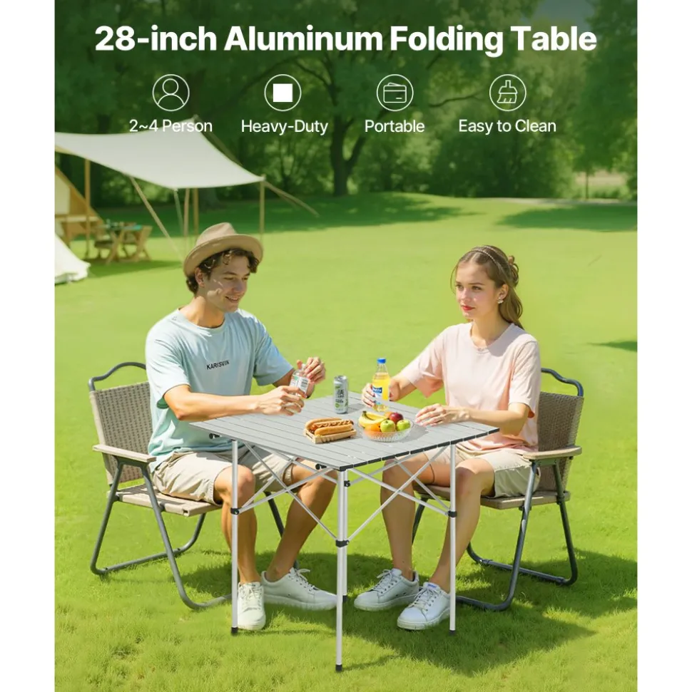 VEVOR Folding Camping Table, Portable Roll Up Side Tables, Small Lightweight Aluminum Beach Table, Compact with Carry Bag, for Outdoor Cooking, Tailgating, Grilling, Picnic, Travel, Silver