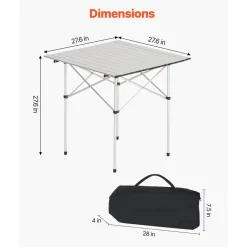 VEVOR Folding Camping Table, Portable Roll Up Side Tables, Lightweight Aluminum Beach Table with Adjustable Height, Top Mesh Layer and Carry Bag, For Outdoor BBQ Tailgating Picnic, Travel, Silver