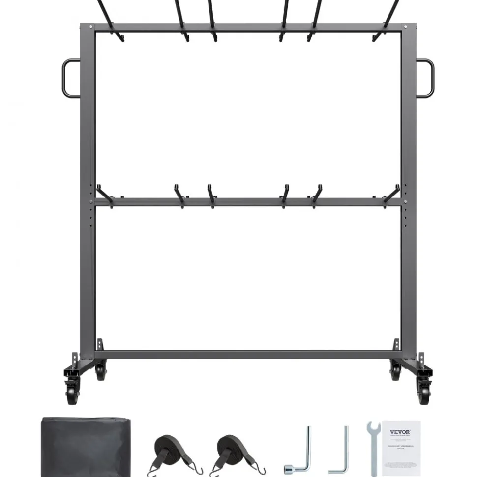 VEVOR Folding Chair Rack, 800 LBS Capacity, Heavy-duty Chair Cart for 84 Chairs/ 12 Tables+42 Chairs, Dual-layer Chair Storage Dolly with Rubber Wheels and Holders, Large Chair Holder, Matte Black