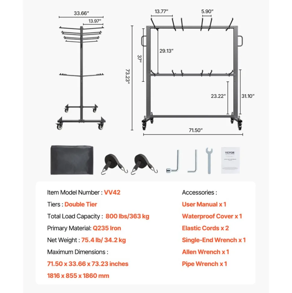 VEVOR Folding Chair Rack, 800 LBS Capacity, Heavy-duty Chair Cart for 84 Chairs/ 12 Tables+42 Chairs, Dual-layer Chair Storage Dolly with Rubber Wheels and Holders, Large Chair Holder, Matte Black