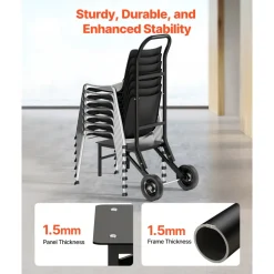 VEVOR Folding Chair Rack, 150 LBS Capacity, Heavy-duty Chair Cart for Stacking 10 Chairs, Multi-Function Metal Chair Storage Dolly with Rubber Wheels, Push-Style Chair Holder, Matte Black
