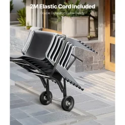 VEVOR Folding Chair Rack, 150 LBS Capacity, Heavy-duty Chair Cart for Stacking 10 Chairs, Multi-Function Metal Chair Storage Dolly with Rubber Wheels, Push-Style Chair Holder, Matte Black