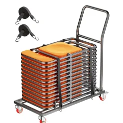 VEVOR Folding Chair Rack, 300 LBS Capacity, L-shape Horizontal Placement Chair Cart for 25 Chairs, Heavy-duty Metal Chair Storage Dolly with Rubber Wheels and Holders, Large Chair Holder, Matte Black