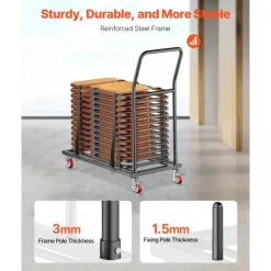 VEVOR Folding Chair Rack, 300 LBS Capacity, L-shape Horizontal Placement Chair Cart for 25 Chairs, Heavy-duty Metal Chair Storage Dolly with Rubber Wheels and Holders, Large Chair Holder, Matte Black