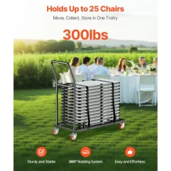 VEVOR Folding Chair Rack, 300 LBS Capacity, L-shape Horizontal Placement Chair Cart for 25 Chairs, Heavy-duty Metal Chair Storage Dolly with Rubber Wheels and Holders, Large Chair Holder, Matte Black
