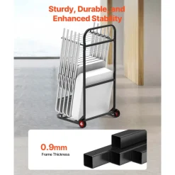 VEVOR Folding Chair Rack, 100 LBS Capacity, Heavy-duty Chair Cart for Hanging 10 Chairs, Multi-Function Metal Chair Storage Dolly with Rubber Wheels, Push-Style Chair Holder, Matte Black