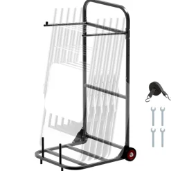 VEVOR Folding Chair Rack, 100 LBS Capacity, Heavy-duty Chair Cart for Hanging 10 Chairs, Multi-Function Metal Chair Storage Dolly with Rubber Wheels, Push-Style Chair Holder, Matte Black