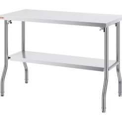 VEVOR Folding Commercial Prep Table, 48 x 24 Inch Commercial Worktable Workstation with Undershelf, Heavy-duty Stainless Steel Folding Table with 300 lbs Load, for Home Kitchen Restaurant Garage