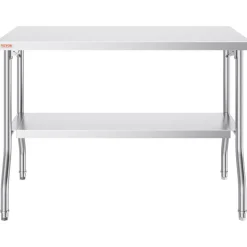 VEVOR Folding Commercial Prep Table, 48 x 24 Inch Commercial Worktable Workstation with Undershelf, Heavy-duty Stainless Steel Folding Table with 300 lbs Load, for Home Kitchen Restaurant Garage