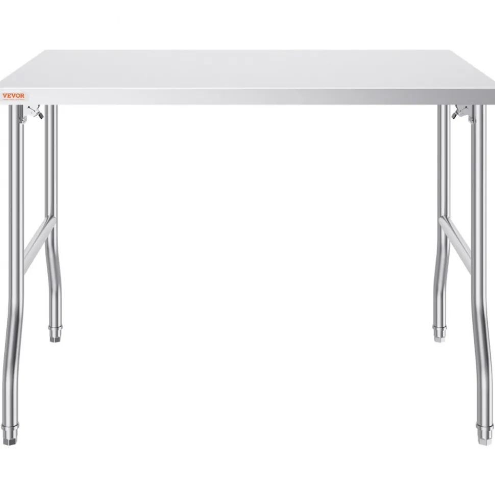 VEVOR Folding Commercial Prep Table, 48 x 30 Inch Commercial Worktable Workstation, Heavy-duty Stainless Steel Folding Table with 300 lbs Load, Kitchen Work Table, for Home Kitchen Restaurant Garage