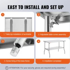 VEVOR Folding Commercial Prep Table, 48 x 30 Inch Commercial Worktable Workstation with Undershelf, Heavy-duty Stainless Steel Folding Table with 300 lbs Load, for Home Kitchen Restaurant Garage