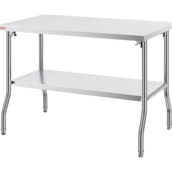 VEVOR Folding Commercial Prep Table, 48 x 30 Inch Commercial Worktable Workstation with Undershelf, Heavy-duty Stainless Steel Folding Table with 300 lbs Load, for Home Kitchen Restaurant Garage