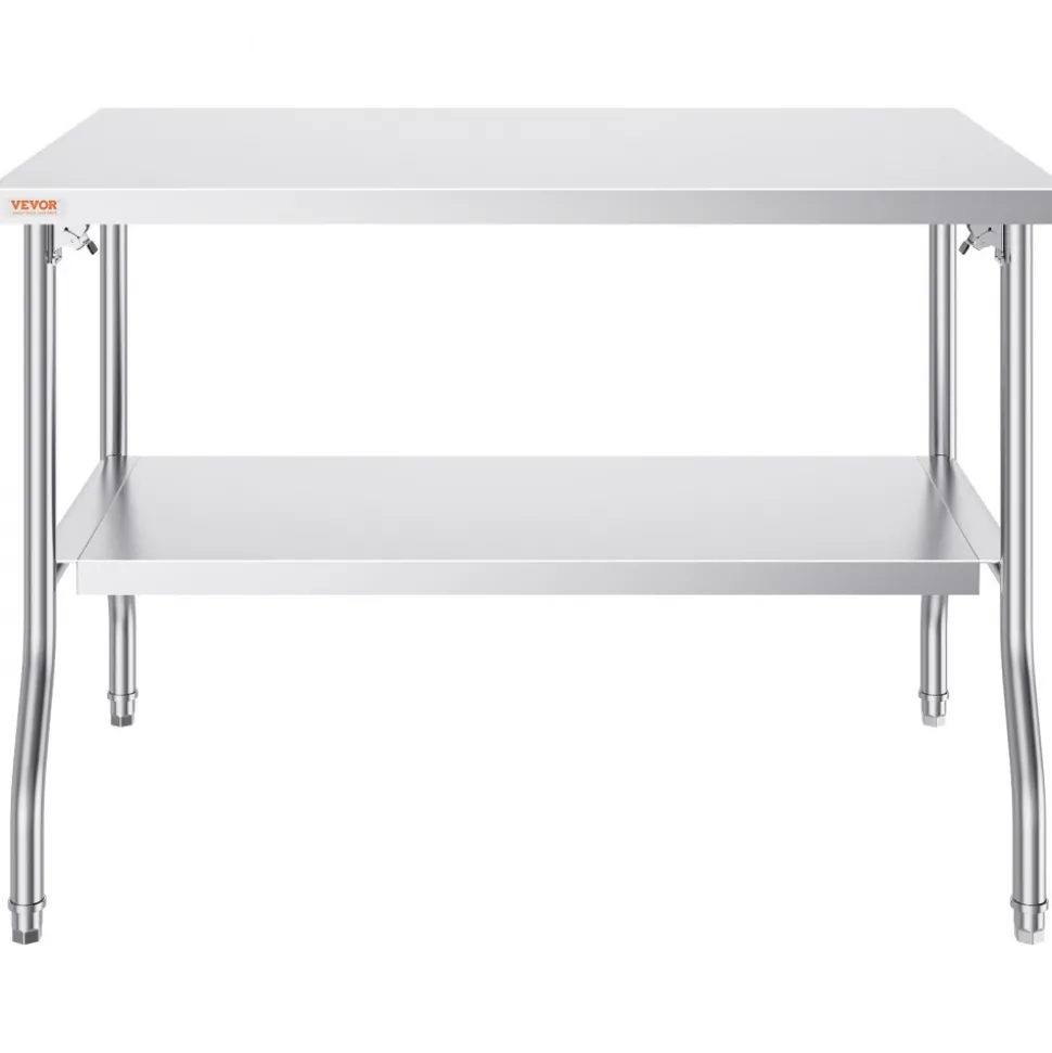 VEVOR Folding Commercial Prep Table, 48 x 30 Inch Commercial Worktable Workstation with Undershelf, Heavy-duty Stainless Steel Folding Table with 300 lbs Load, for Home Kitchen Restaurant Garage