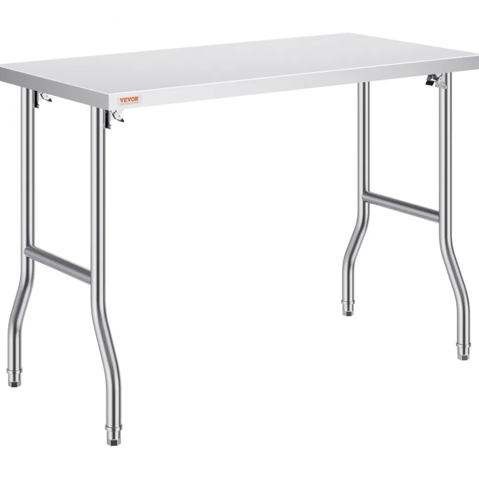 VEVOR Folding Commercial Prep Table, 48 x 24 Inch Commercial Worktable Workstation, Heavy-duty Stainless Steel Folding Table with 300 lbs Load, Kitchen Work Table, for Home Kitchen Restaurant Garage