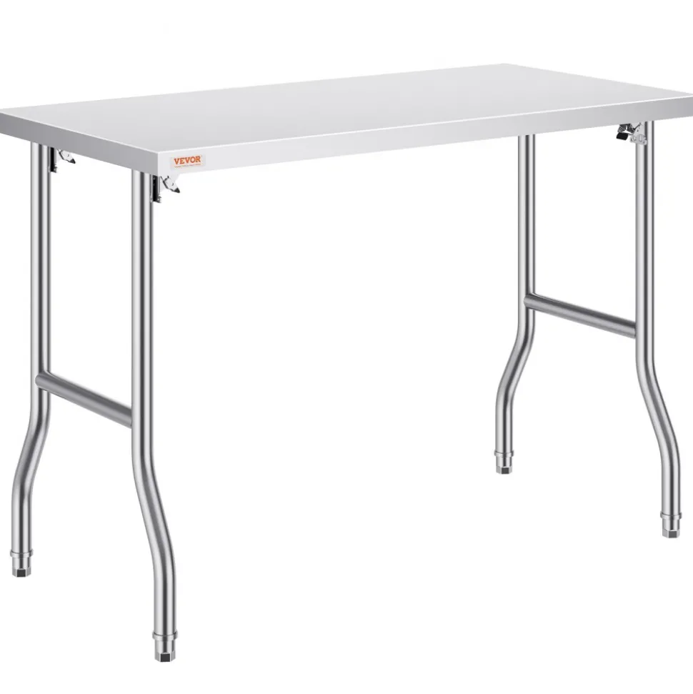 VEVOR Folding Commercial Prep Table, 48 x 24 Inch Commercial Worktable Workstation, Heavy-duty Stainless Steel Folding Table with 300 lbs Load, Kitchen Work Table, for Home Kitchen Restaurant Garage