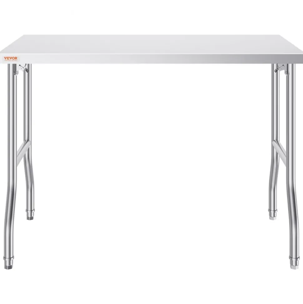 VEVOR Folding Commercial Prep Table, 48 x 24 Inch Commercial Worktable Workstation, Heavy-duty Stainless Steel Folding Table with 300 lbs Load, Kitchen Work Table, for Home Kitchen Restaurant Garage