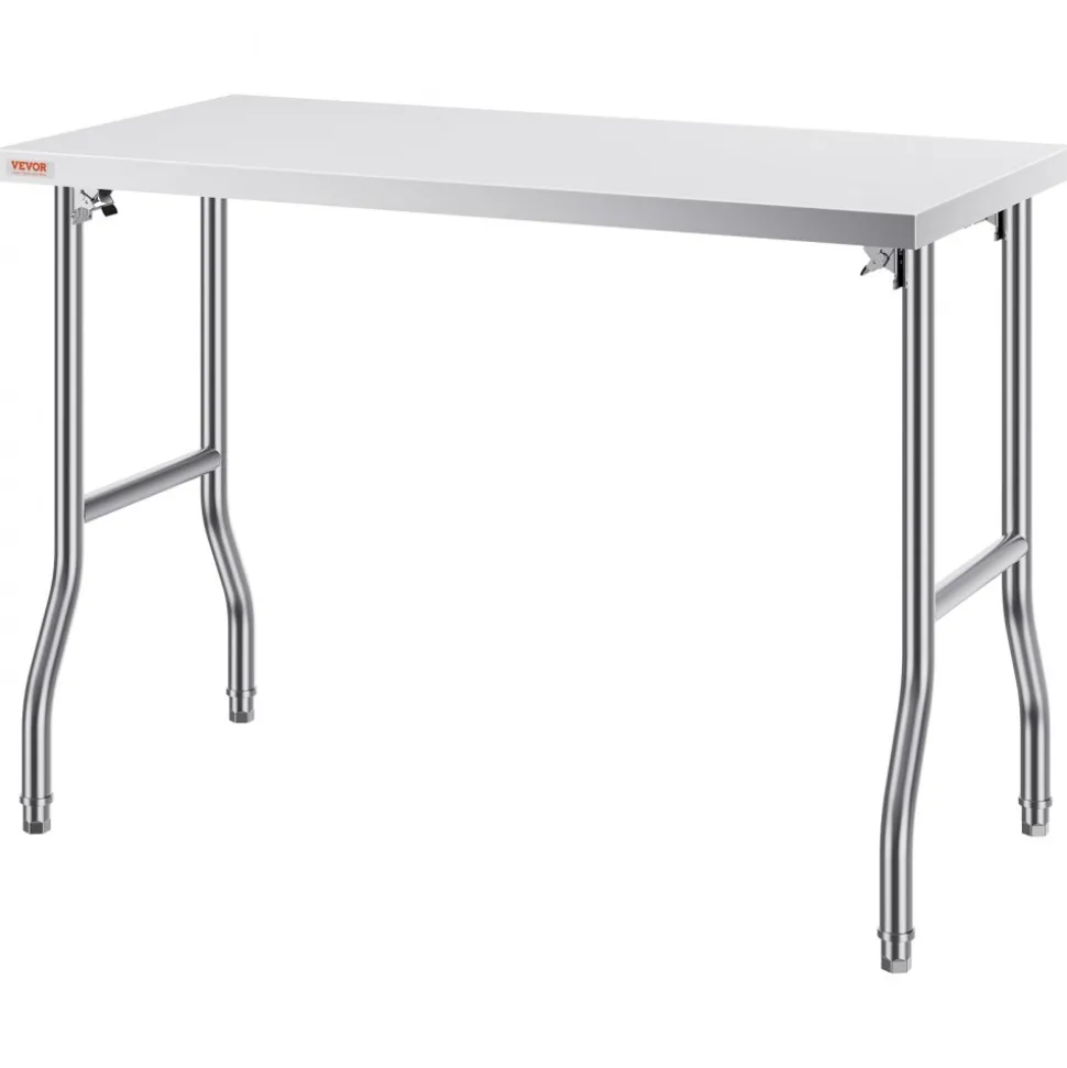 VEVOR Folding Commercial Prep Table, 48 x 24 Inch Commercial Worktable Workstation, Heavy-duty Stainless Steel Folding Table with 300 lbs Load, Kitchen Work Table, for Home Kitchen Restaurant Garage