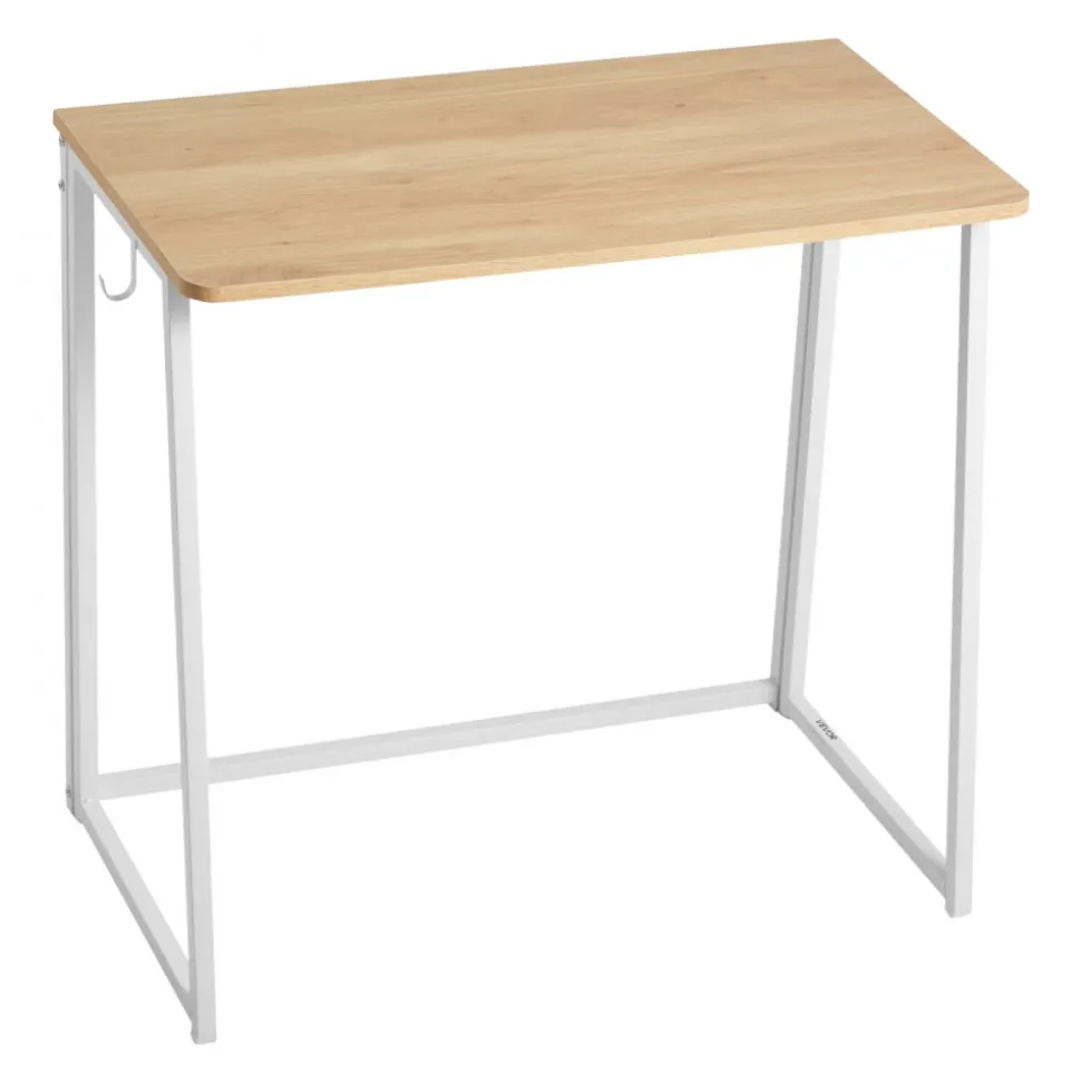 VEVOR Folding Desk, 31.5" Foldable Table for Small Spaces with Storage Hooks, Space Saving Computer Table, Writing Workstation for Home Office, Easy Assembly, Oak