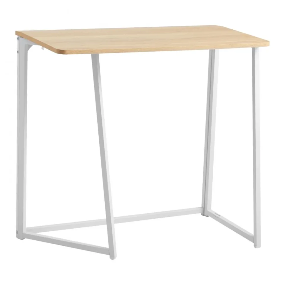 VEVOR Folding Desk, 31.5" Foldable Table for Small Spaces with Storage Hooks, Space Saving Computer Table, Writing Workstation for Home Office, Easy Assembly, Oak