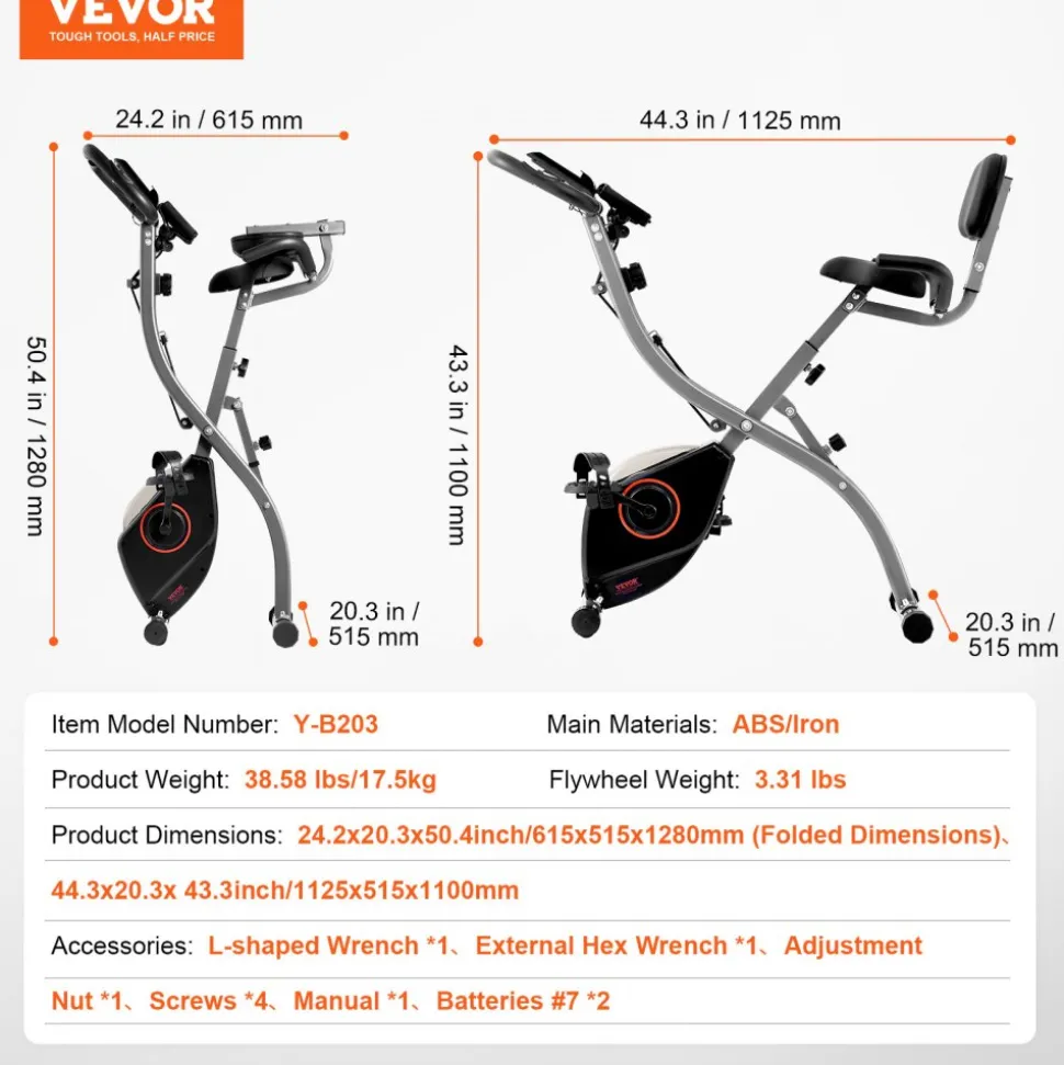 VEVOR Folding Exercise Bike, Foldable Fitness Stationary Bike, Adjustable Magnetic Resistance Stationary Bike, Upright Indoor Cycling Bike for Home Gym Workout, Comfortable Seat Cushion, LCD Monitor