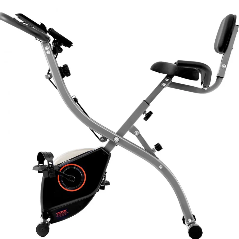 VEVOR Folding Exercise Bike, Foldable Fitness Stationary Bike, Adjustable Magnetic Resistance Stationary Bike, Upright Indoor Cycling Bike for Home Gym Workout, Comfortable Seat Cushion, LCD Monitor