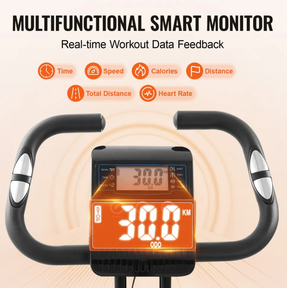 VEVOR Folding Exercise Bike, Foldable Fitness Stationary Bike, Adjustable Magnetic Resistance Stationary Bike, Upright Indoor Cycling Bike for Home Gym Workout, Comfortable Seat Cushion, LCD Monitor