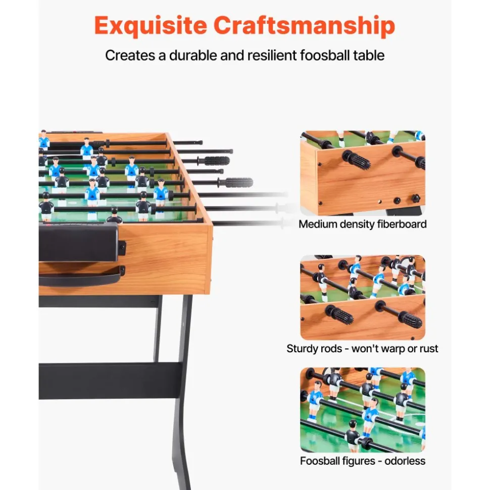 VEVOR Folding Foosball Table, 42 inch Standard Size Table, Indoor Full Size Foosball Tables for Home, Family, and Game Room, Durable Soccer Set, Includes 2 Balls