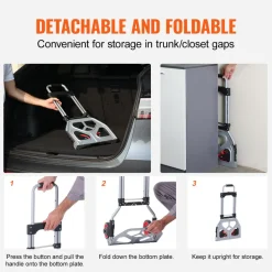 VEVOR Folding Hand Truck and Dolly, 176 lbs Capacity, Aluminum Foldable Cart, Heavy-Duty Luggage Trolley Cart with Telescoping Handle and PP+TPR Wheels for Home, Office, Shopping, Travel