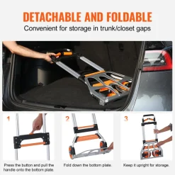 VEVOR Folding Hand Truck, 309 lbs Load Capacity, Aluminum Portable Cart, Convertible Hand Truck and Dolly with Telescoping Handle and PP+TPR Wheels, Ultra Lightweight Super Strong for Moving Warehouse