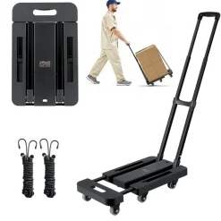 VEVOR Folding Hand Truck, 500 lbs Load Capacity, Collapsible Luggage Cart with 6 Wheels, 2 Elastic Ropes & Expandable Base, Utility Dolly Platform Cart for Airport Travel Luggage Office Moving, Black