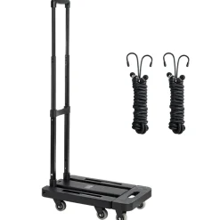 VEVOR Folding Hand Truck, 500 lbs Load Capacity, Collapsible Luggage Cart with 6 Wheels, 2 Elastic Ropes & Expandable Base, Utility Dolly Platform Cart for Airport Travel Luggage Office Moving, Black