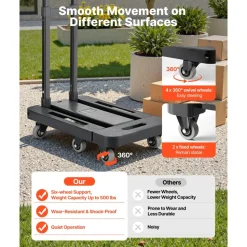 VEVOR Folding Hand Truck, 500 lbs Load Capacity, Collapsible Luggage Cart with 6 Wheels, 2 Elastic Ropes & Expandable Base, Utility Dolly Platform Cart for Airport Travel Luggage Office Moving, Black