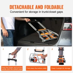 VEVOR Folding Hand Truck, 275 lbs Load Capacity, Aluminum Portable Cart, Convertible Hand Truck and Dolly with Telescoping Handle and PP+TPR Wheels, Ultra Lightweight Super Strong for Moving Warehouse