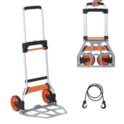 VEVOR Folding Hand Truck, 275 lbs Load Capacity, Aluminum Portable Cart, Convertible Hand Truck and Dolly with Telescoping Handle and PP+TPR Wheels, Ultra Lightweight Super Strong for Moving Warehouse