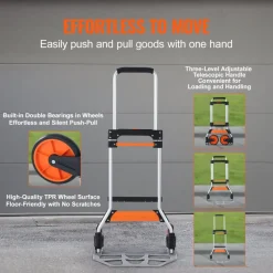VEVOR Folding Hand Truck, 275 lbs Load Capacity, Aluminum Portable Cart, Convertible Hand Truck and Dolly with Telescoping Handle and PP+TPR Wheels, Ultra Lightweight Super Strong for Moving Warehouse