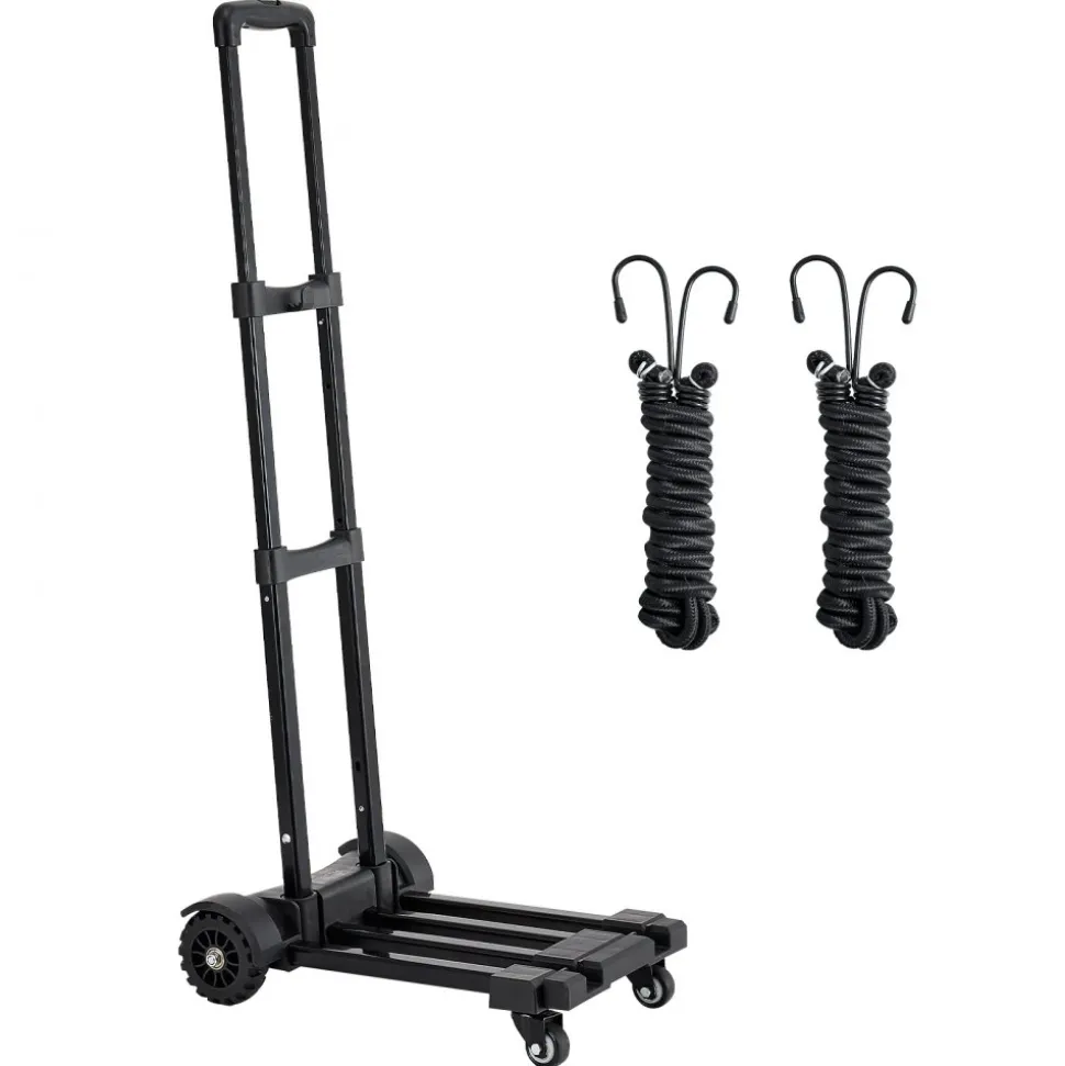 VEVOR Folding Hand Truck, 290 lbs Load Capacity, Collapsible Luggage Cart with 4 Wheels, 2 Elastic Ropes & Expandable Base, Utility Dolly Platform Cart for Airport Travel Luggage Office Moving, Black
