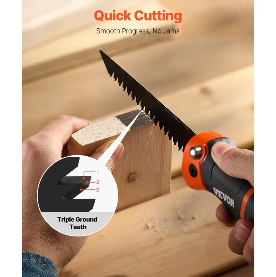 VEVOR Folding Jab Saw, 5 in Foldable Jab Saw with Soft Grip Handle, Folding Drywall Saw with Triple Ground Teeth and Sharp Tip, for Drywall, Wood, PVC Pipes, Cement Board, Thin Sheets, Wall Panels