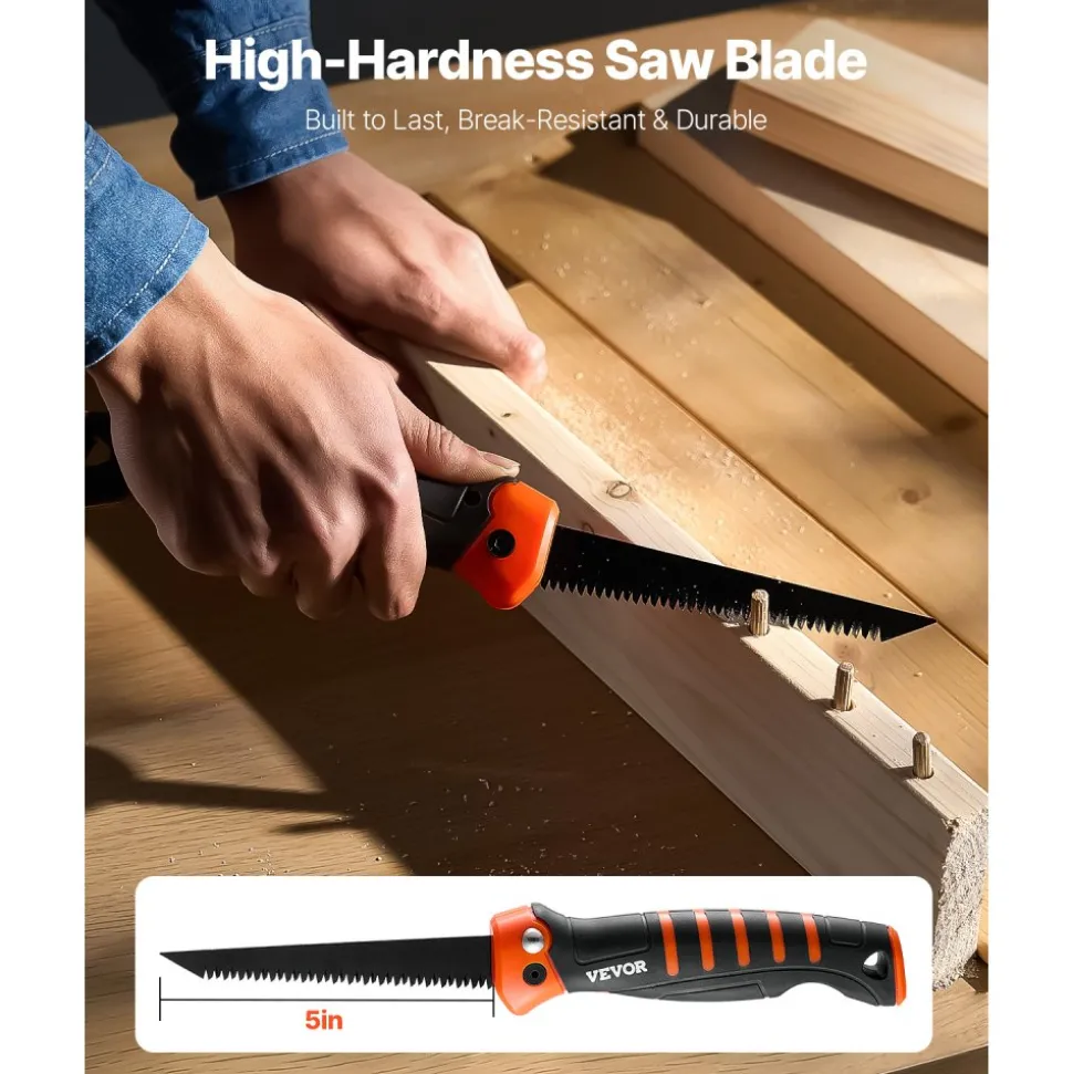VEVOR Folding Jab Saw, 5 in Foldable Jab Saw with Soft Grip Handle, Folding Drywall Saw with Triple Ground Teeth and Sharp Tip, for Drywall, Wood, PVC Pipes, Cement Board, Thin Sheets, Wall Panels