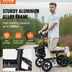 VEVOR Folding Knee Scooter, Aluminum Steerable Knee Walker with Height-Adjustable Handlebar & Knee Pad, 12