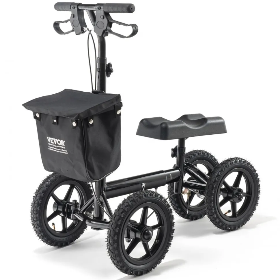 VEVOR Folding Knee Scooter, Aluminum Steerable Knee Walker with Height-Adjustable Handlebar & Knee Pad, 12" All-Terrain Wheels, Dual Brakes, Leg Recovery Scooter for Broken Ankle Foot Injuries, 350LBS
