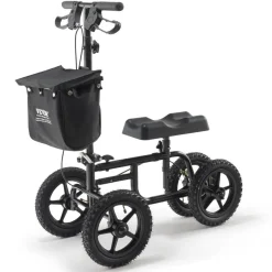 VEVOR Folding Knee Scooter, Carbon Steel Steerable Knee Walker with Height-Adjustable Handlebar & Knee Pad, 12