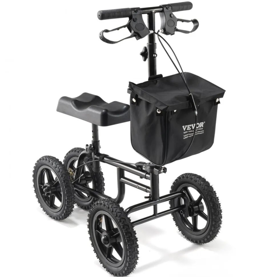 VEVOR Folding Knee Scooter, Carbon Steel Steerable Knee Walker with Height-Adjustable Handlebar & Knee Pad, 12" All-Terrain Wheel, Dual Brakes, Leg Recovery Scooter for Injured Ankle Foot Knee, 350LBS