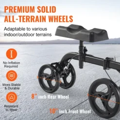 VEVOR Folding Knee Scooter, Carbon Steel Steerable Knee Walker with Height-Adjustable Handlebar & Knee Pad, All-Terrain Solid Wheels, Dual Brakes, Leg Recovery Scooter for Broken Ankle Foot Injuries