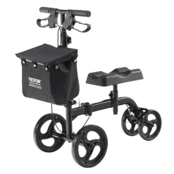 VEVOR Folding Knee Scooter, Carbon Steel Steerable Knee Walker with Height-Adjustable Handlebar & Knee Pad, All-Terrain Solid Wheels, Dual Brakes, Leg Recovery Scooter for Broken Ankle Foot Injuries