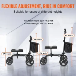 VEVOR Folding Knee Scooter, Carbon Steel Steerable Knee Walker with Height-Adjustable Handlebar & Knee Pad, All-Terrain Solid Wheels, Dual Brakes, Leg Recovery Scooter for Broken Ankle Foot Injuries