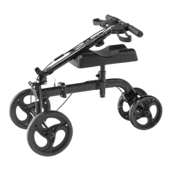 VEVOR Folding Knee Scooter, Carbon Steel Steerable Knee Walker with Height-Adjustable Handlebar & Knee Pad, All-Terrain Solid Wheels, Dual Brakes, Leg Recovery Scooter for Broken Ankle Foot Injuries